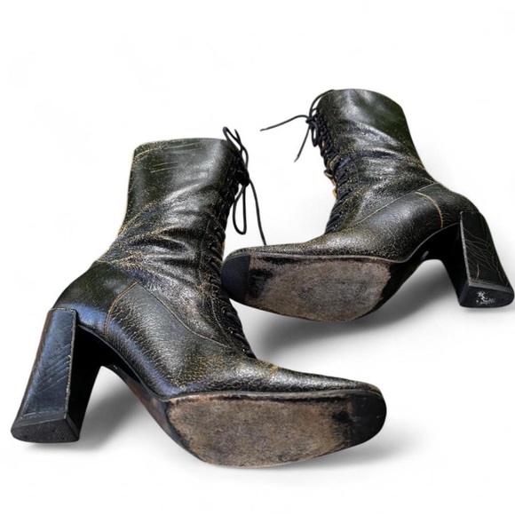 Rare Vintage Miu Miu Distressed Leather Lace Up Boots - Picture 2 of 8